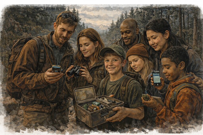 Ð†Ð»ÑŽÑÑ‚Ñ€Ð°Ñ†Ñ–Ñ ÑÑ–Ð¼ÐµÐ¹Ð½Ð¾Ð³Ð¾ Ð³ÐµÐ¾ÐºÐµÑˆÐ¸Ð½Ð³Ñƒ Ð´Ð»Ñ Ð¿Ñ€Ð¸Ð³Ð¾Ð´ Geotrackable Ð¿Ñ–Ð´ ÐºÐµÑ€ÑƒÐ²Ð°Ð½Ð½ÑÐ¼ Ð±Ð°Ñ‚ÑŒÐºÑ–Ð².